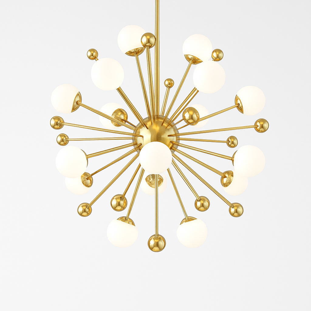 Lustre design LED doré avec plusieurs boule en verre Creative