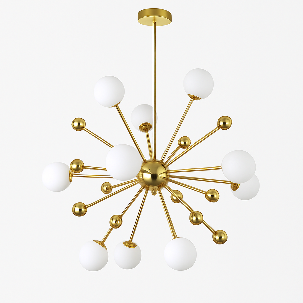 Lustre design LED doré avec plusieurs boule en verre Creative