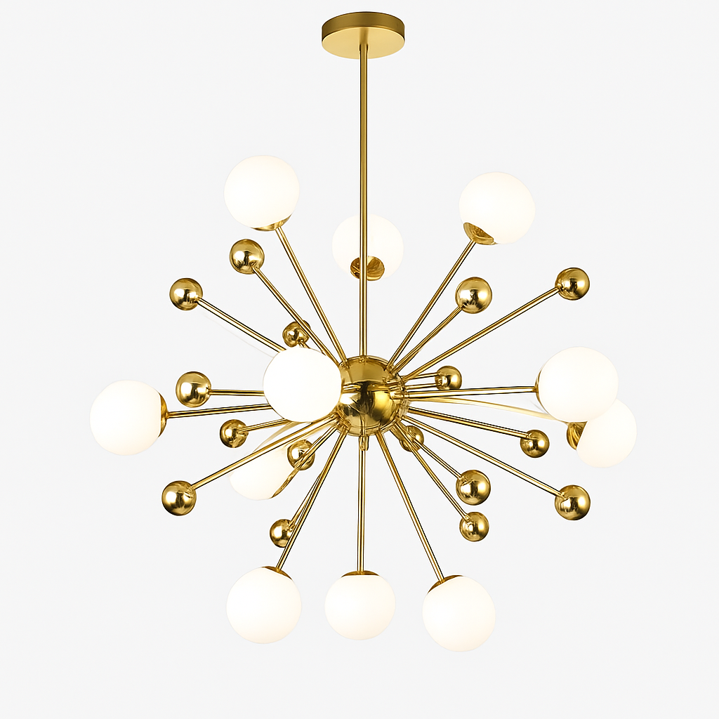 Lustre design LED doré avec plusieurs boule en verre Creative