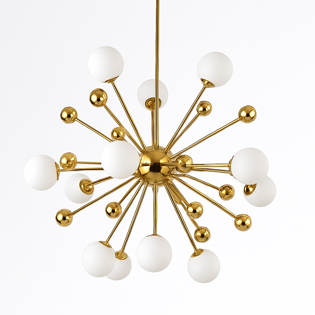 Lustre design LED doré avec plusieurs boule en verre Creative