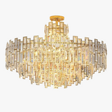 lustre design led moderne en cristal argenté et doré suspendu