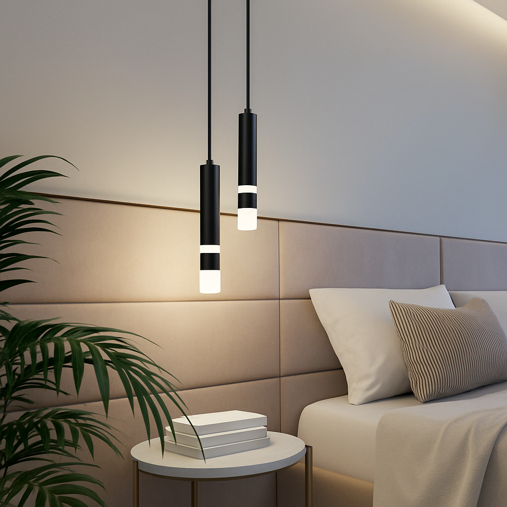 Lustre design LED tube lumineux doré ou noir Amias