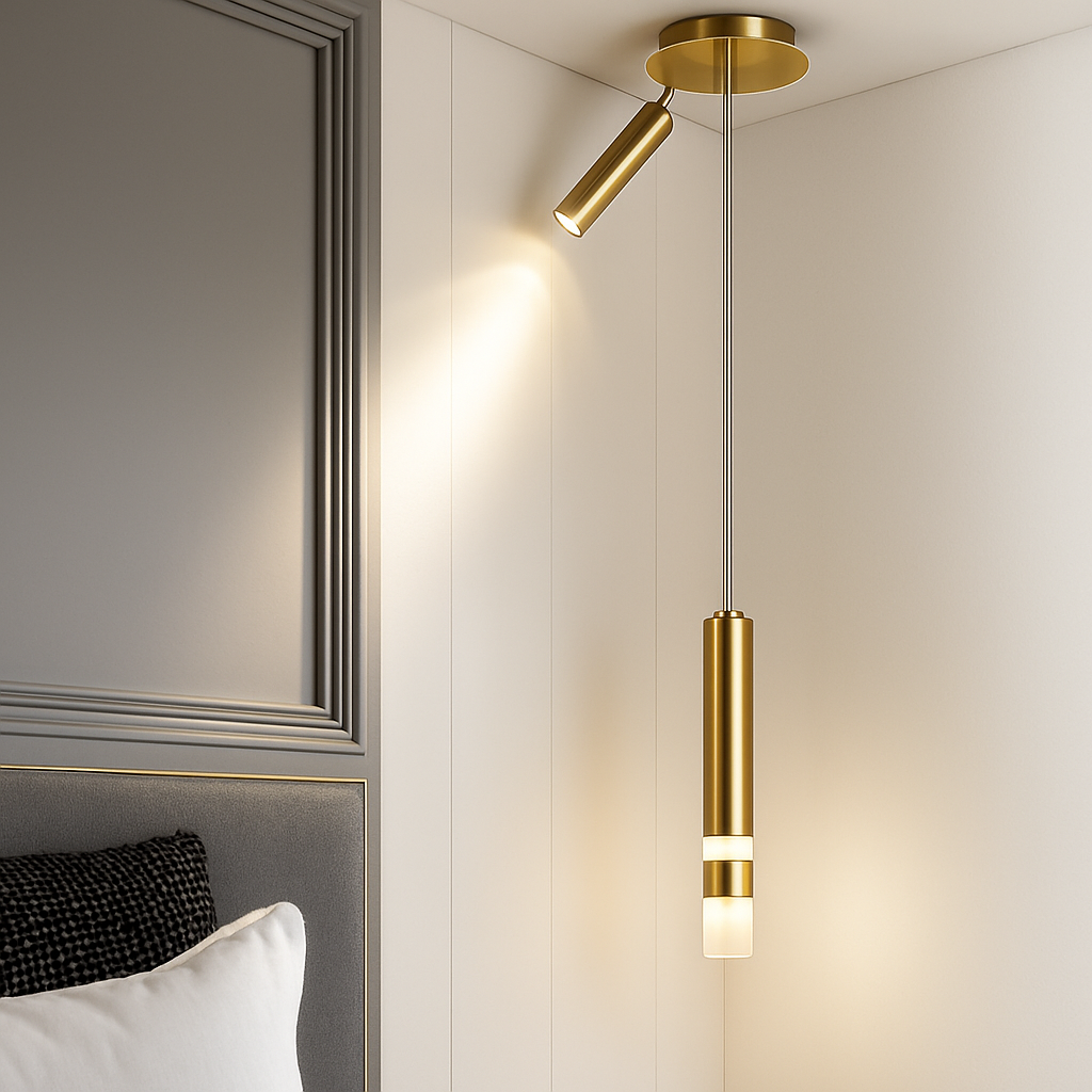 Lustre design LED tube lumineux doré ou noir Amias