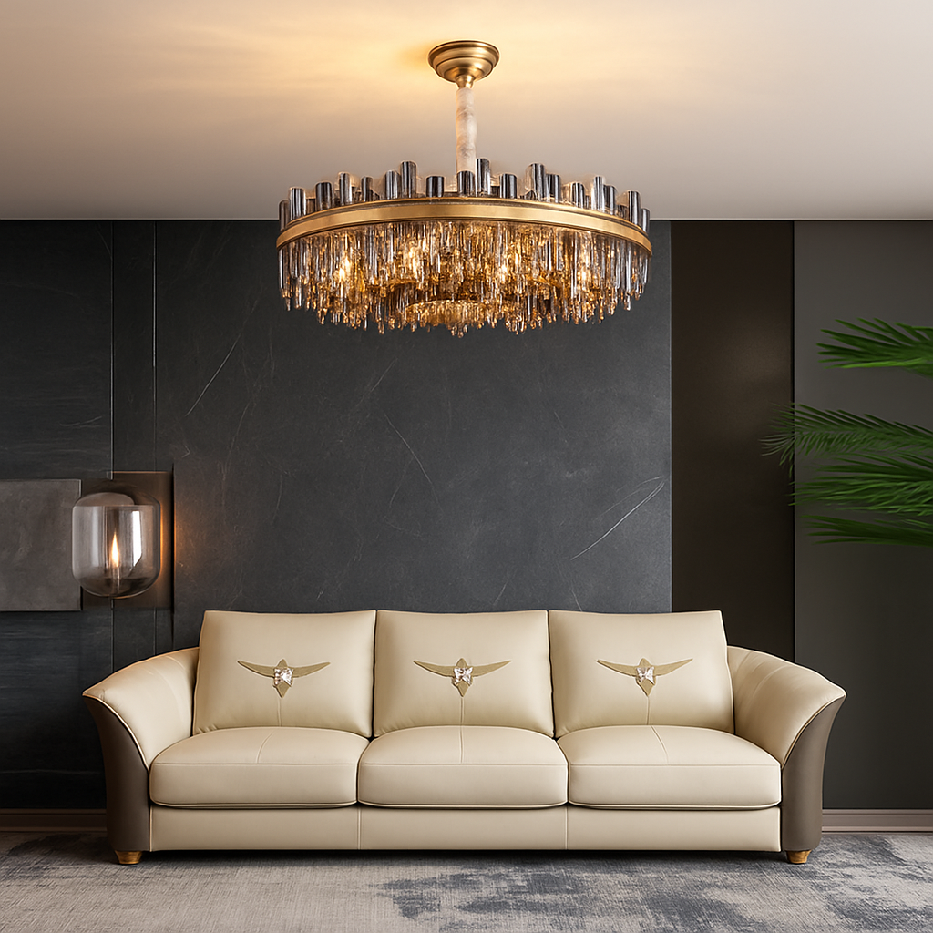 lustre design luxe vintage 	 led cuir cristal élégant