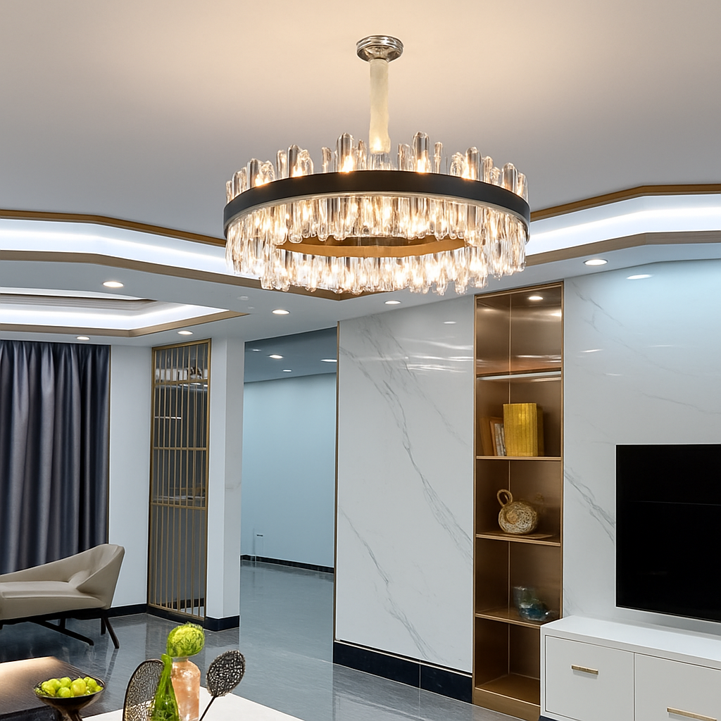 lustre design luxe vintage 	 led cuir cristal élégant