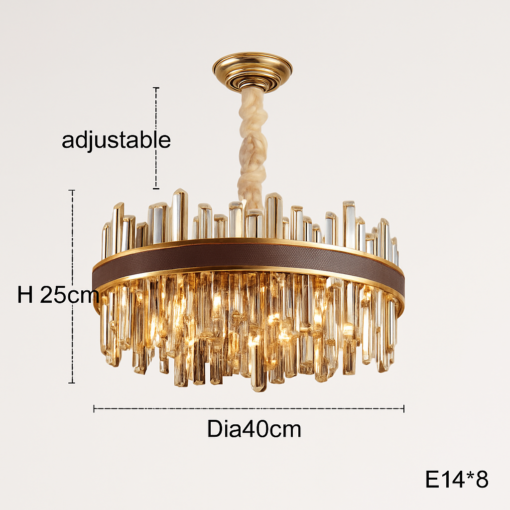 lustre design luxe vintage 	 led cuir cristal élégant