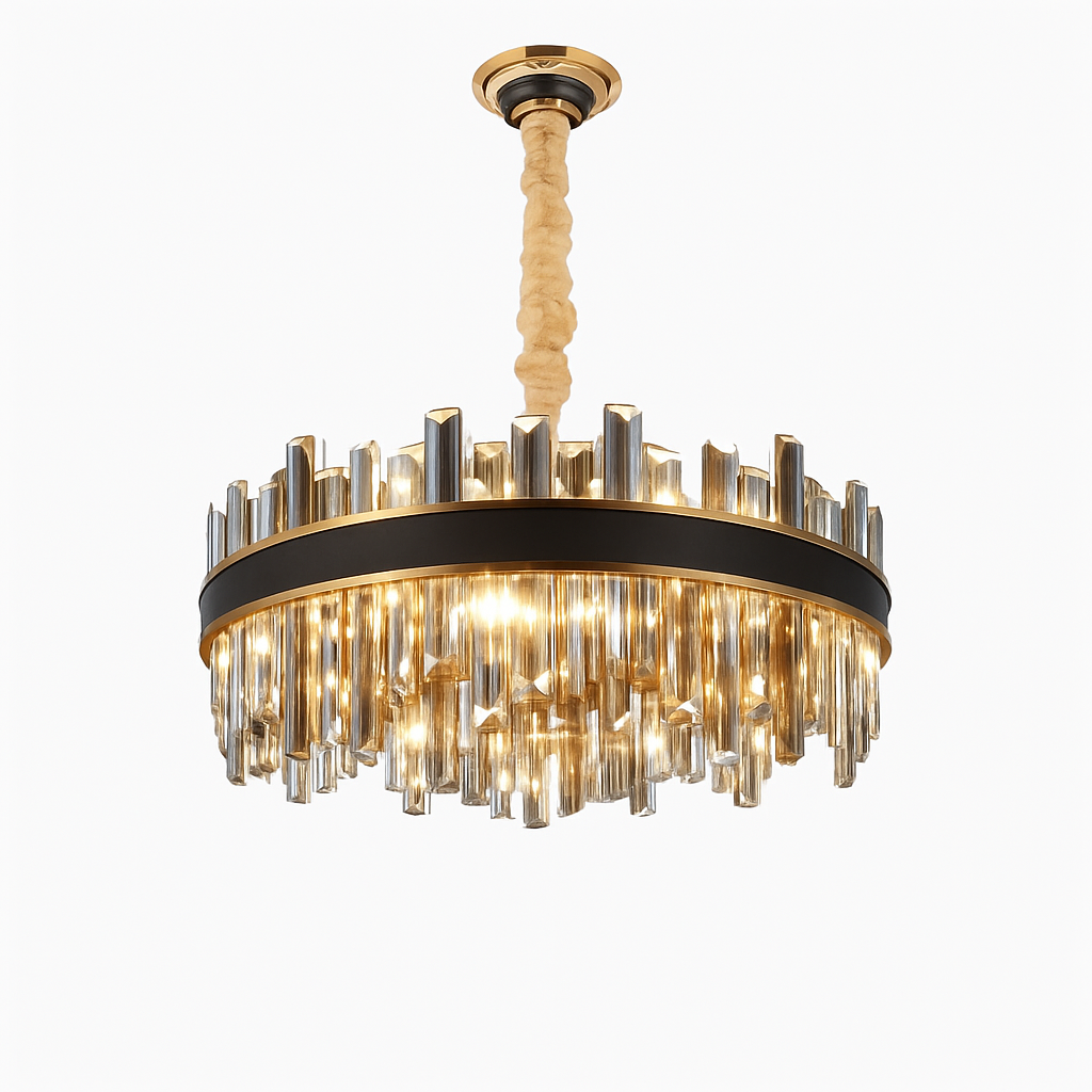 lustre design luxe vintage 	 led cuir cristal élégant