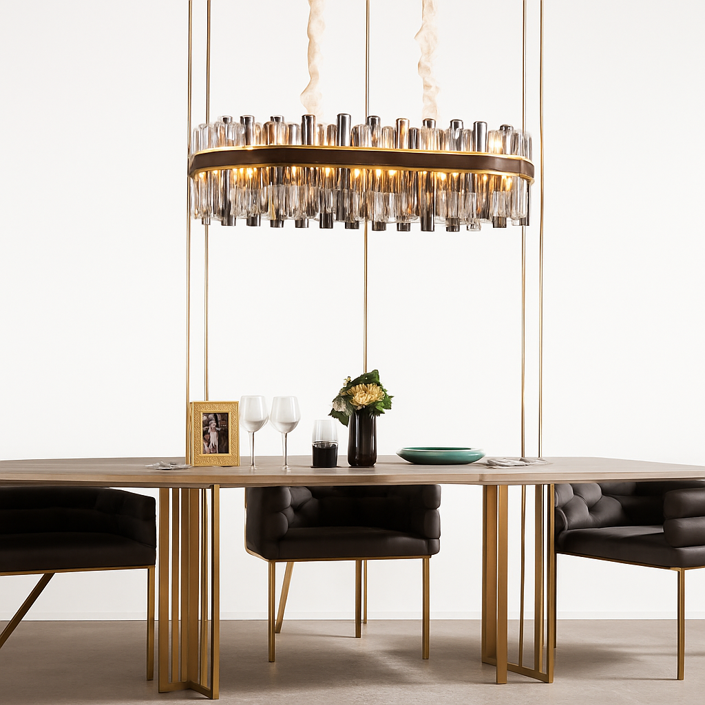 lustre design luxe vintage 	 led cuir cristal élégant