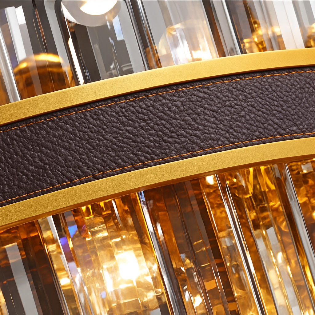 lustre design luxe vintage 	 led cuir cristal élégant