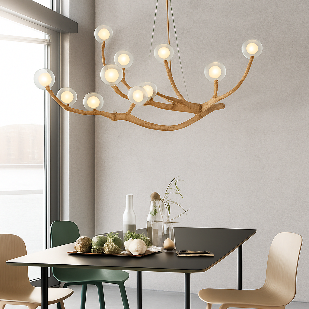 Lustre design moderne en forme de branches d'arbres avec plusieurs lampes LED