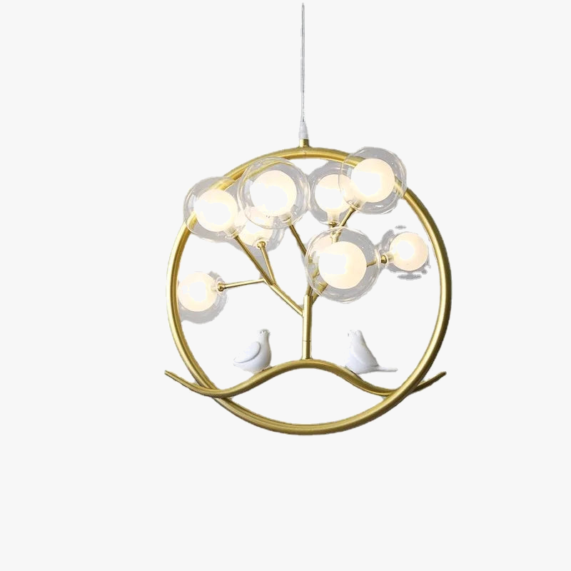 lustre design nordique cage à oiseaux branche d'arbre halo