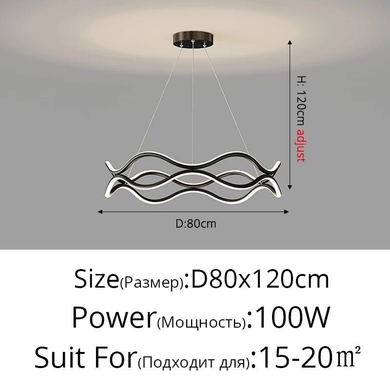 lustre design nordique ligne ondulée et lumière principale