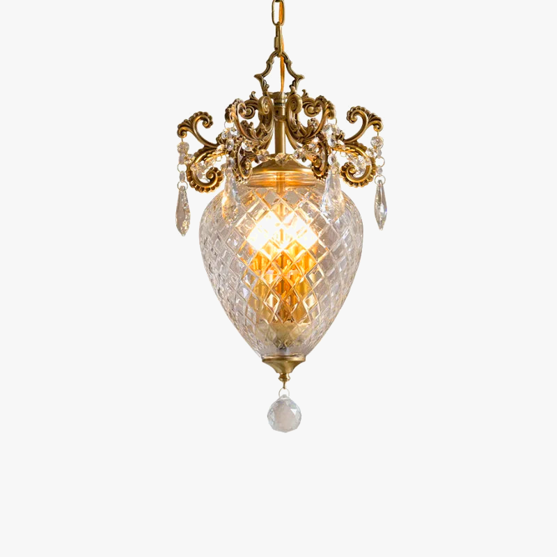 lustre doré en cristal français motif ananas moyen âge suspension