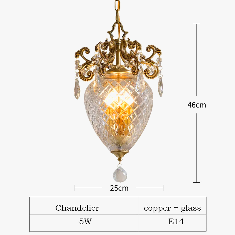 lustre doré en cristal français motif ananas moyen âge suspension