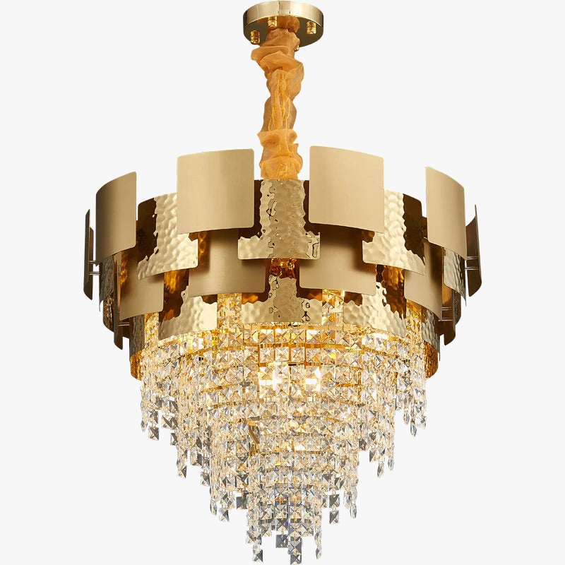 lustre en acier inoxydable à led avec cristal doré