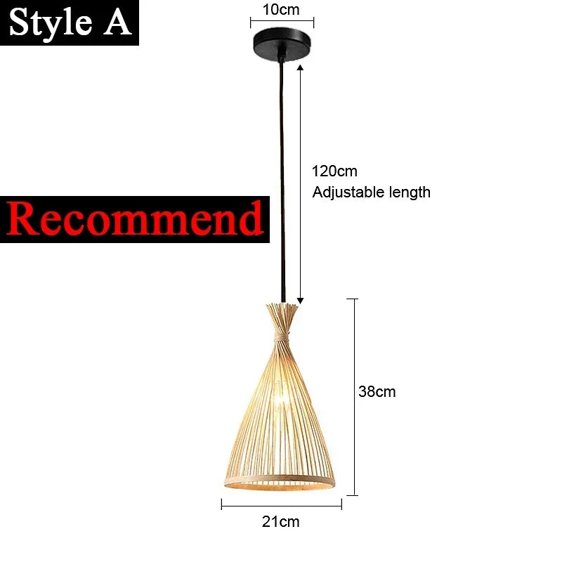 lustre en bambou et rotin tissé style japonais pour décoration