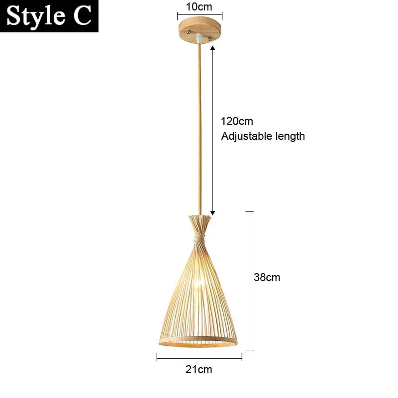 lustre en bambou et rotin tissé style japonais pour décoration