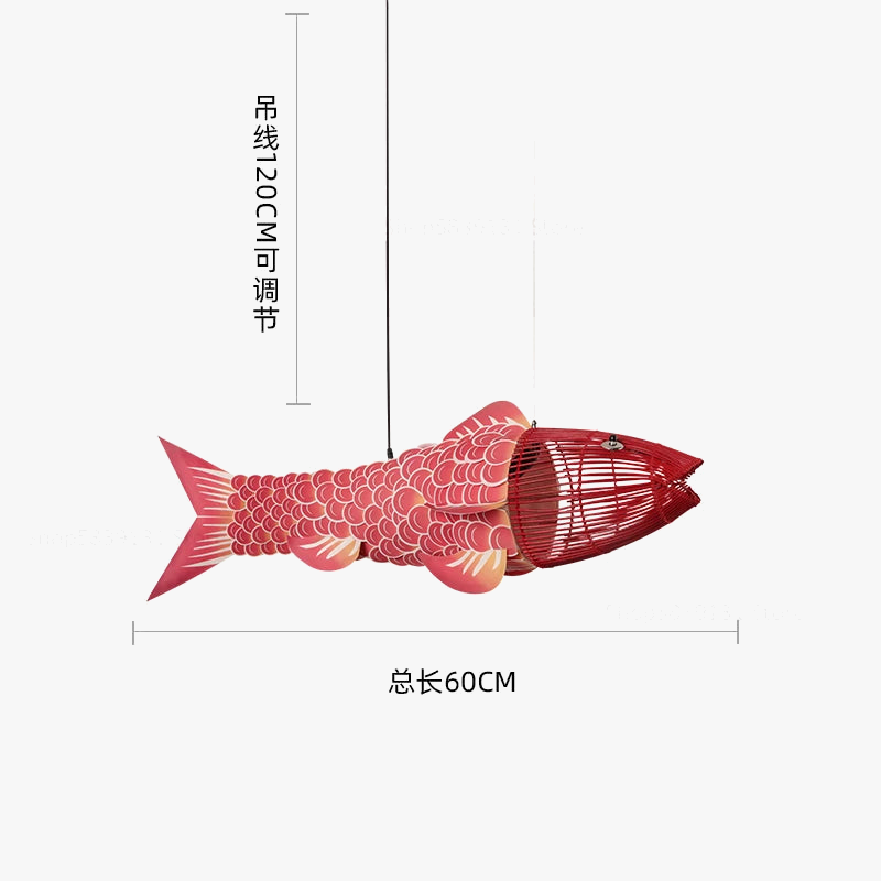 lustre en bambou style chinois créatif avec gros poisson