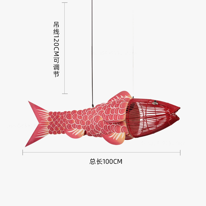 lustre en bambou style chinois créatif avec gros poisson