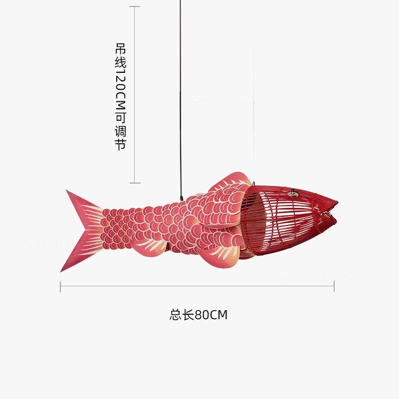 lustre en bambou style chinois créatif avec gros poisson