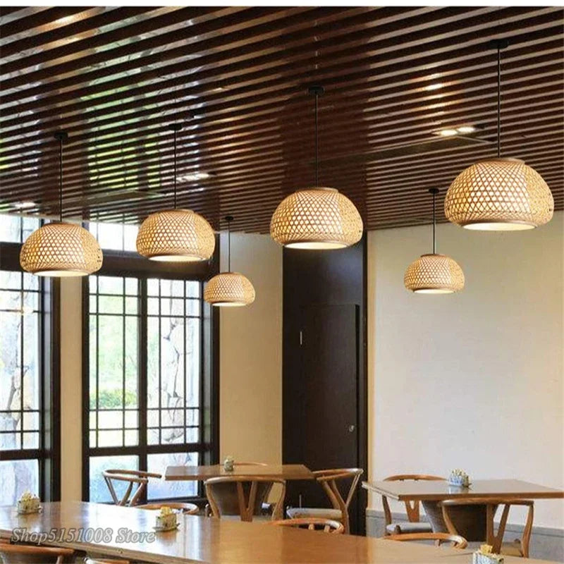 lustre en bambou tricoté à la main suspension décorative pour maison