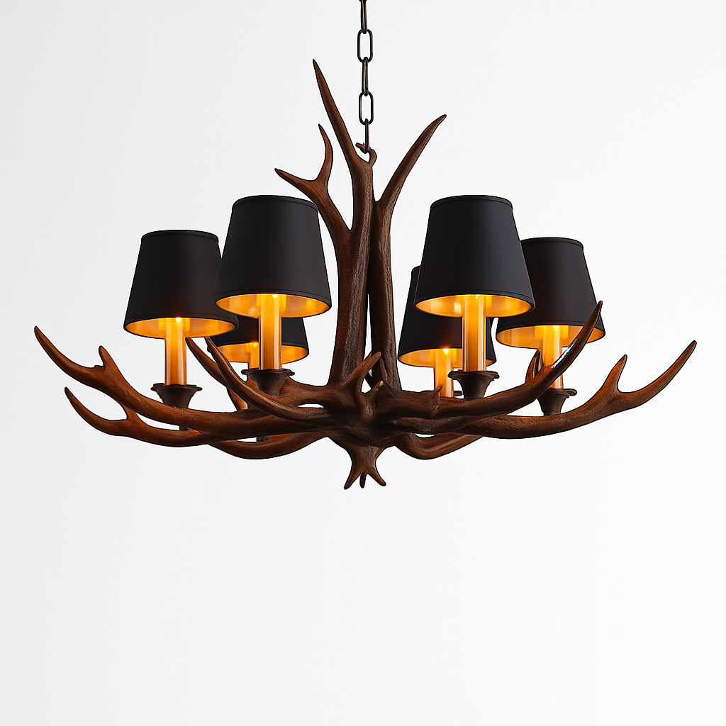 lustre en bois de cerf style vintage pour intérieur rustique