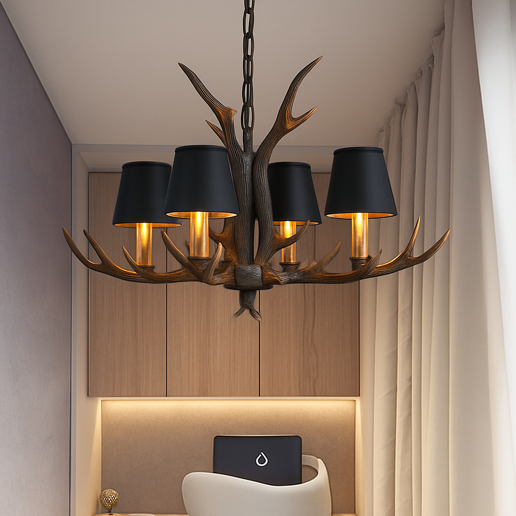 lustre en bois de cerf style vintage pour intérieur rustique