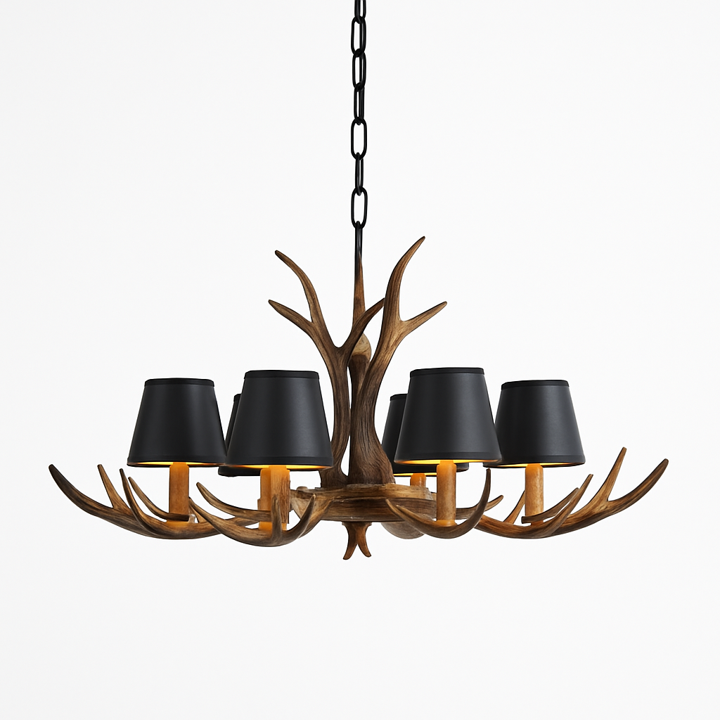 lustre en bois de cerf style vintage pour intérieur rustique