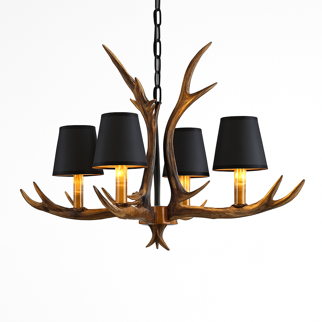 lustre en bois de cerf style vintage pour intérieur rustique