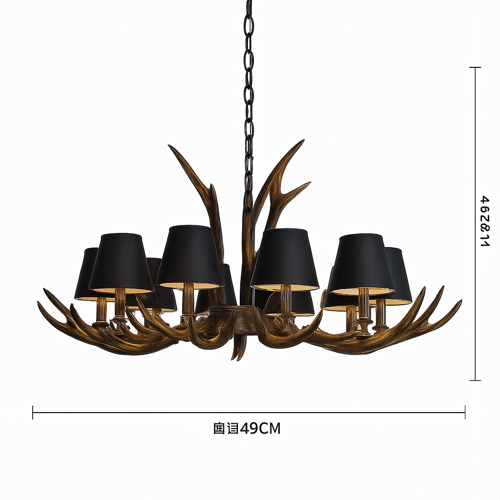 lustre en bois de cerf style vintage pour intérieur rustique