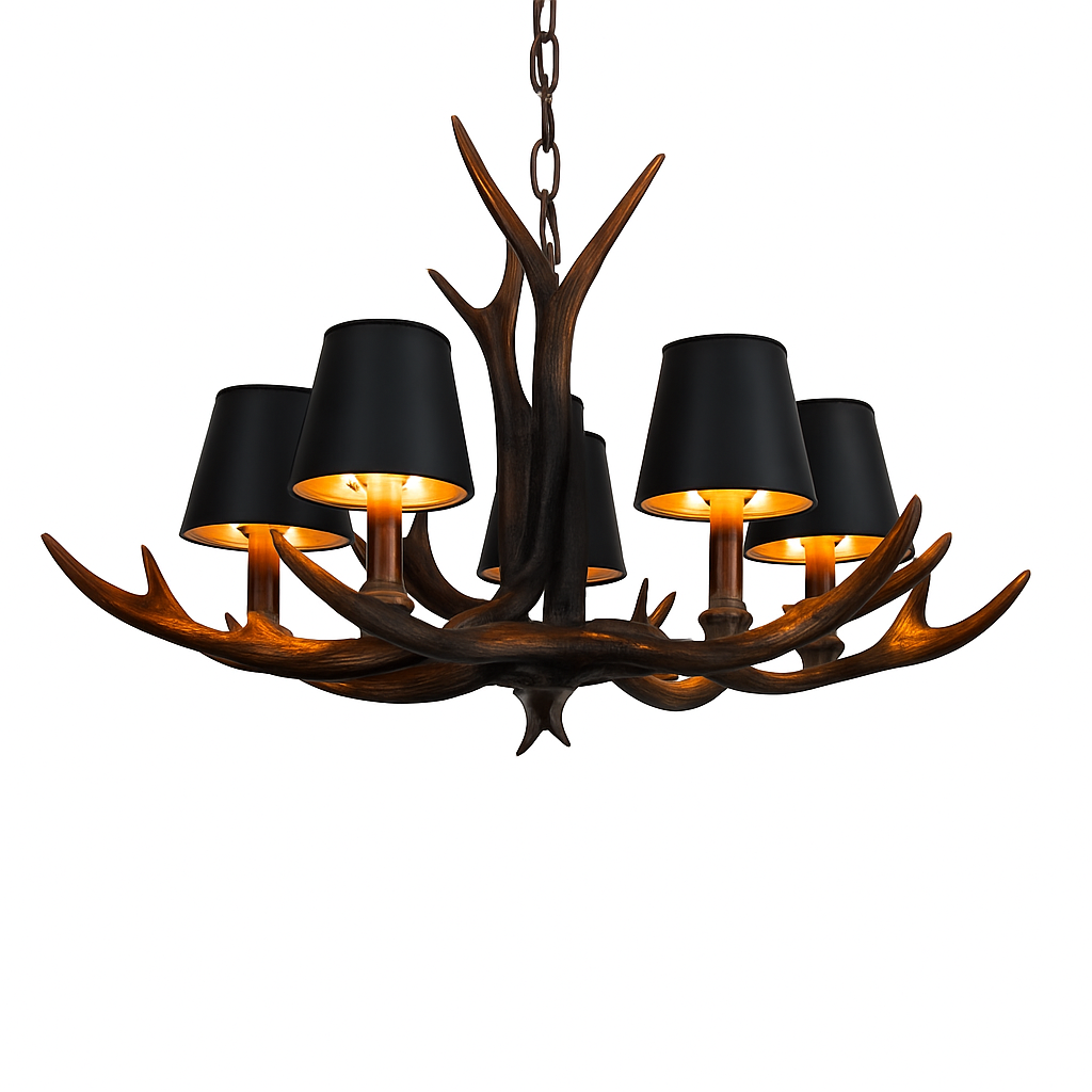 lustre en bois de cerf style vintage pour intérieur rustique