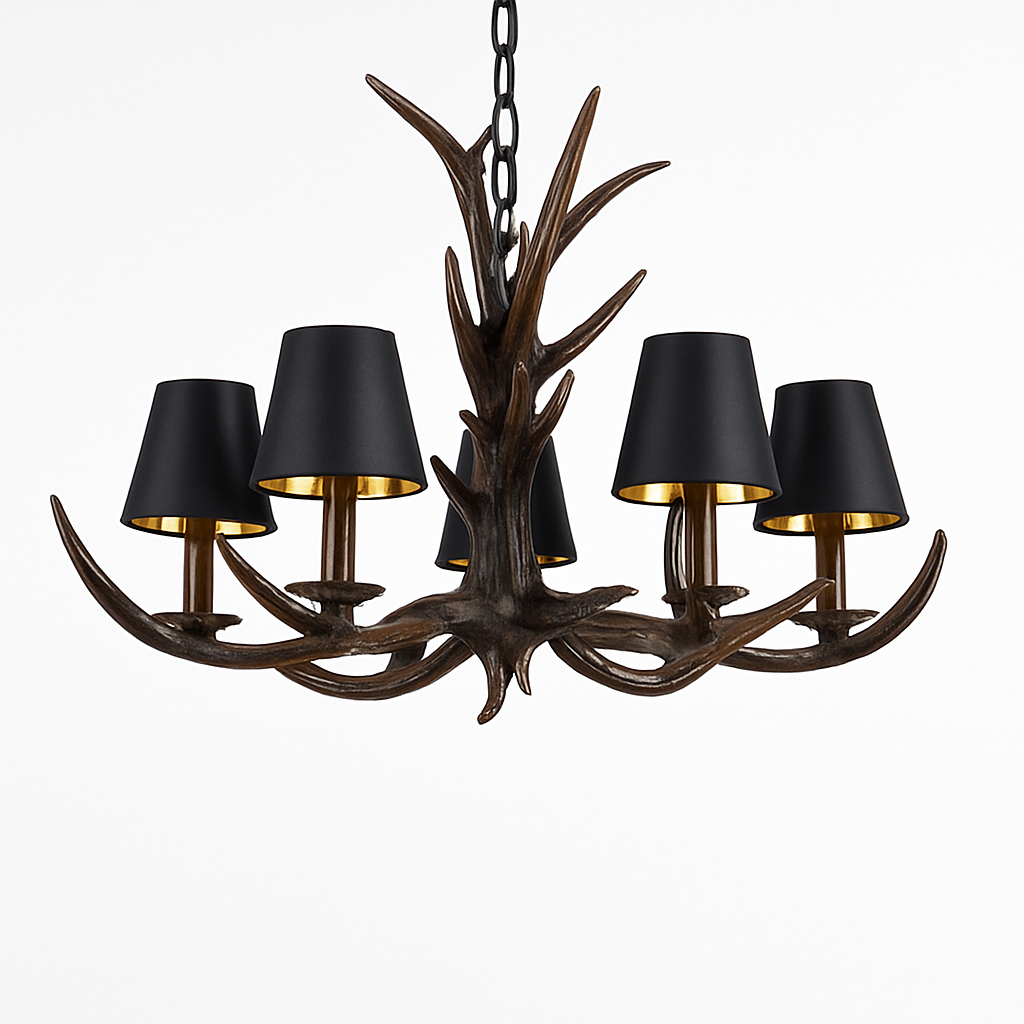 lustre en bois de cerf style vintage pour intérieur rustique
