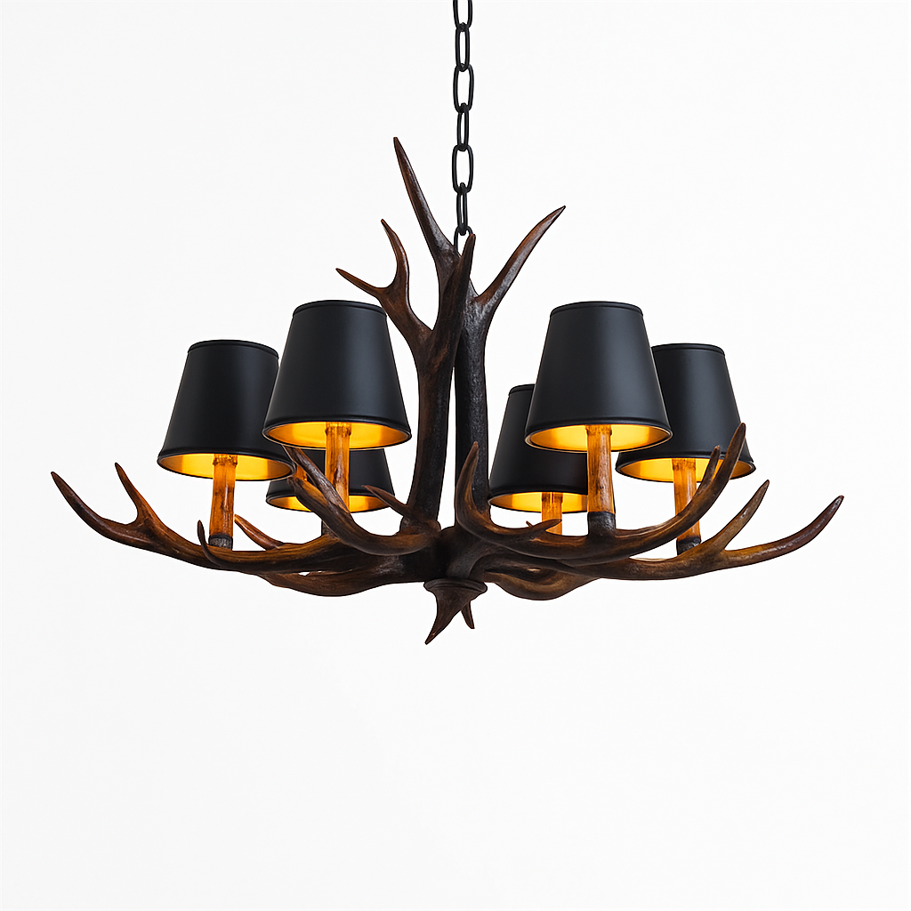 lustre en bois de cerf style vintage pour intérieur rustique