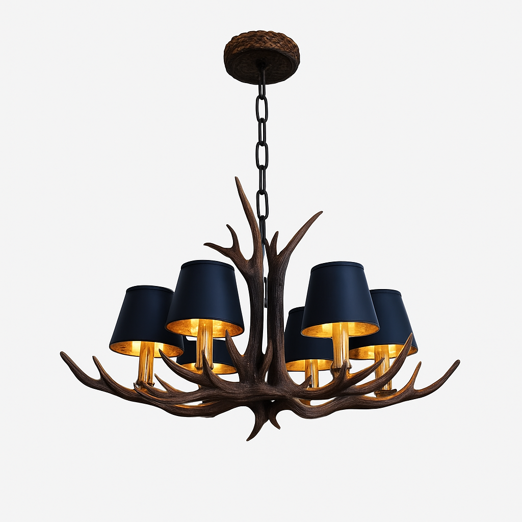 lustre en bois de cerf style vintage pour intérieur rustique