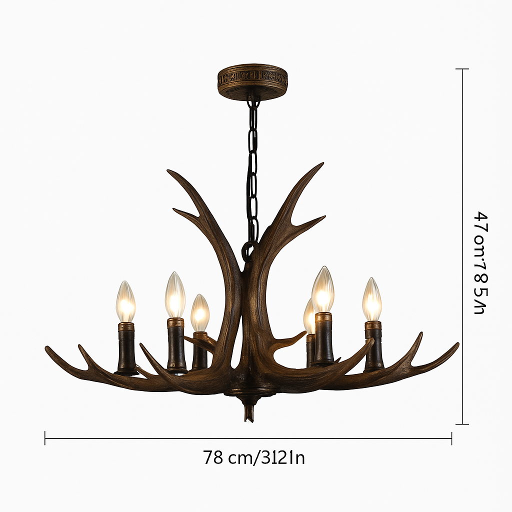 lustre en bois de cerf style vintage pour intérieur rustique