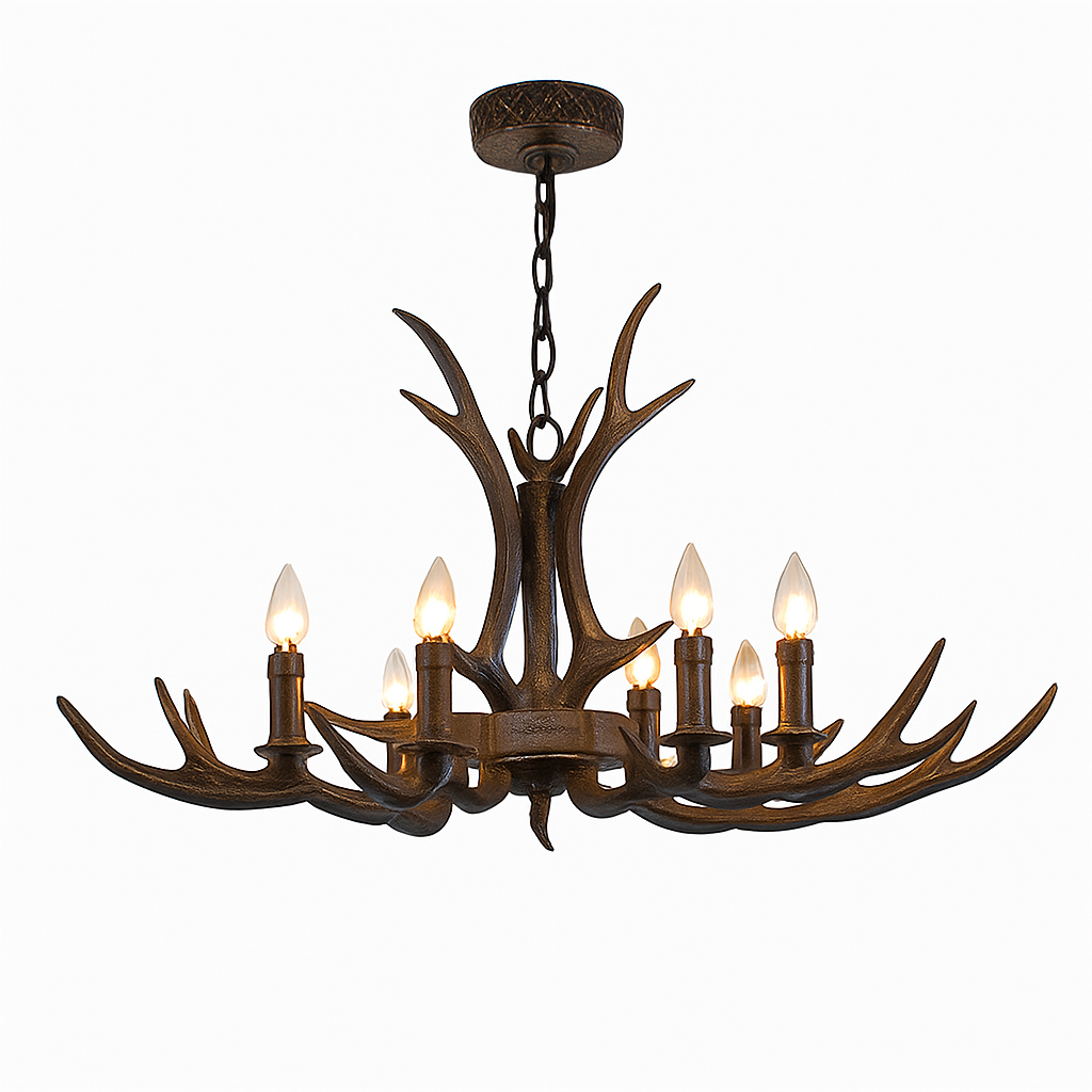 lustre en bois de cerf style vintage pour intérieur rustique