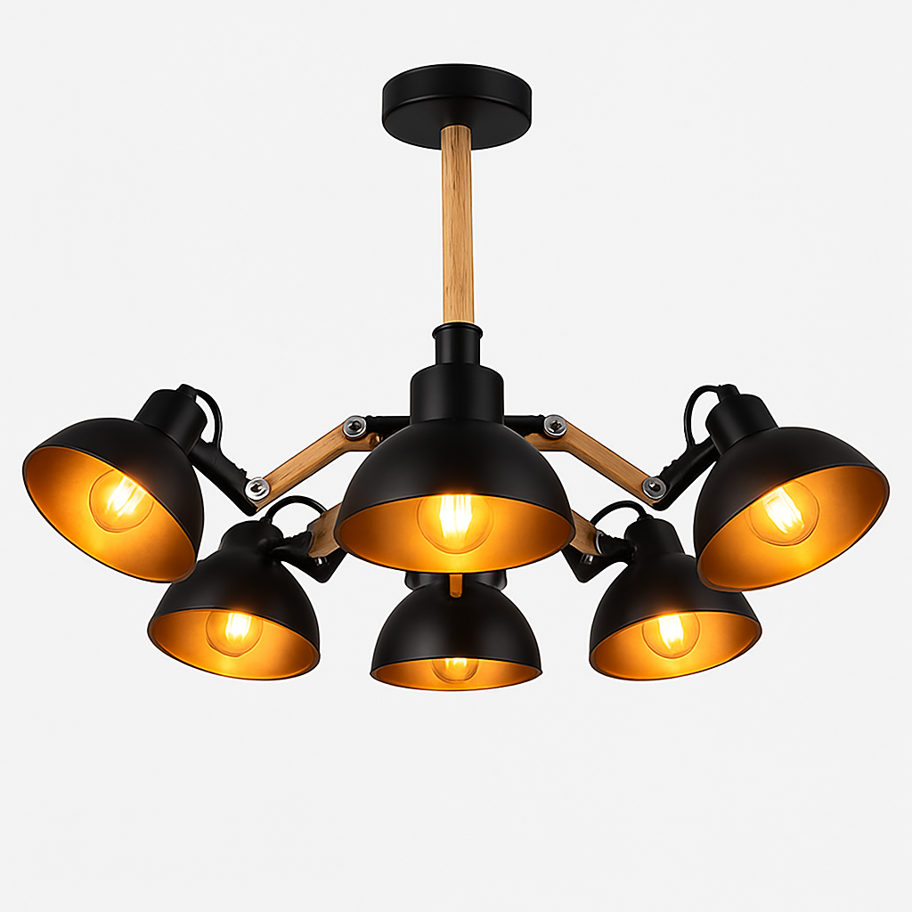 Lustre en bois et métal antique rustique Country