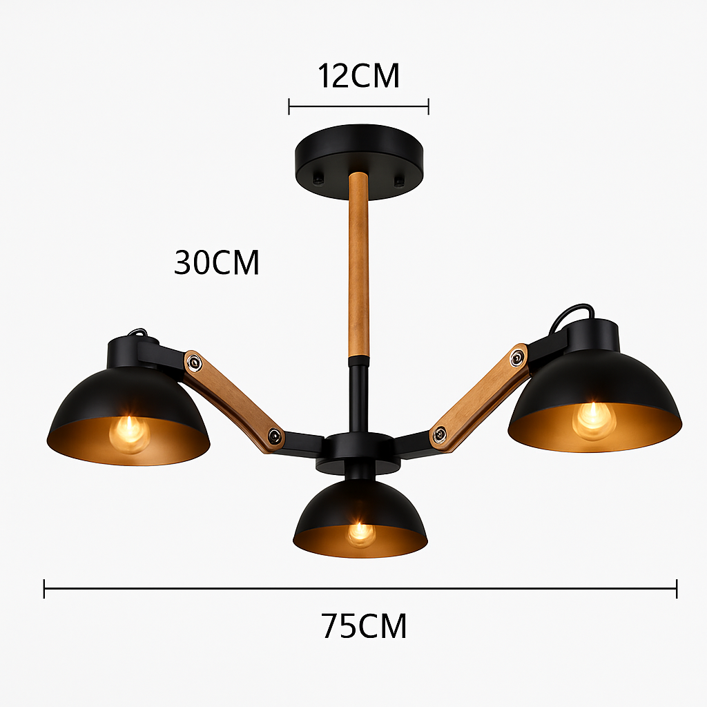 Lustre en bois et métal antique rustique Country