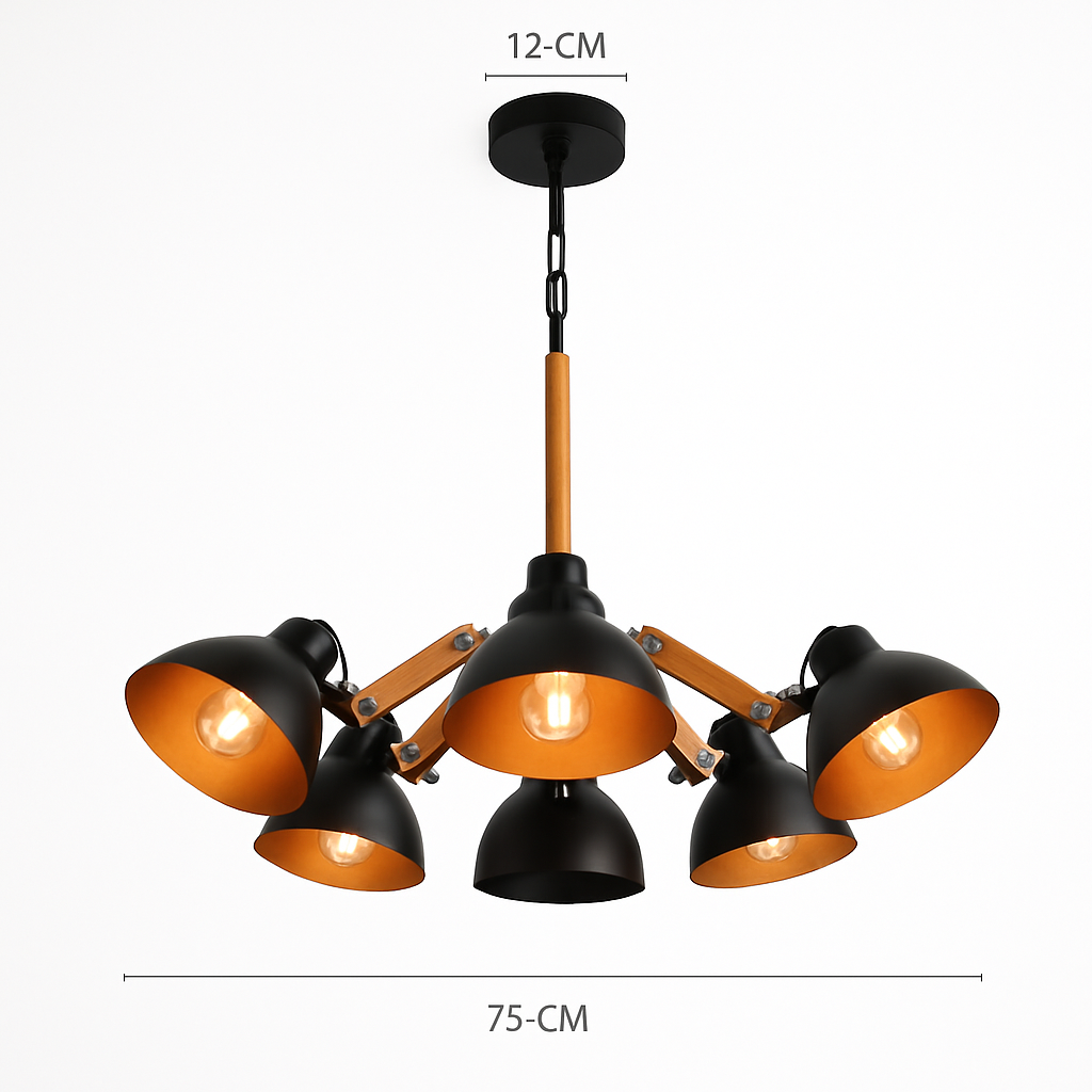 Lustre en bois et métal antique rustique Country