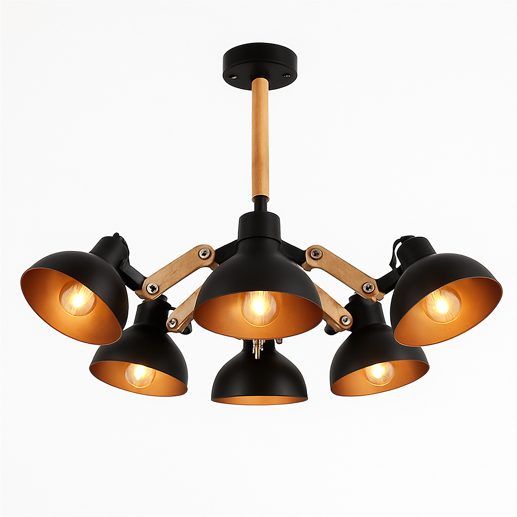 Lustre en bois et métal antique rustique Country