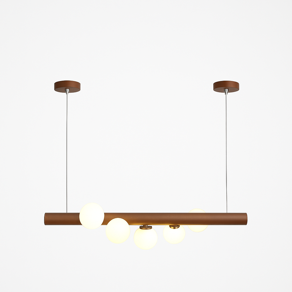 Lustre en bois LED avec plusieurs sphères au style scandinave