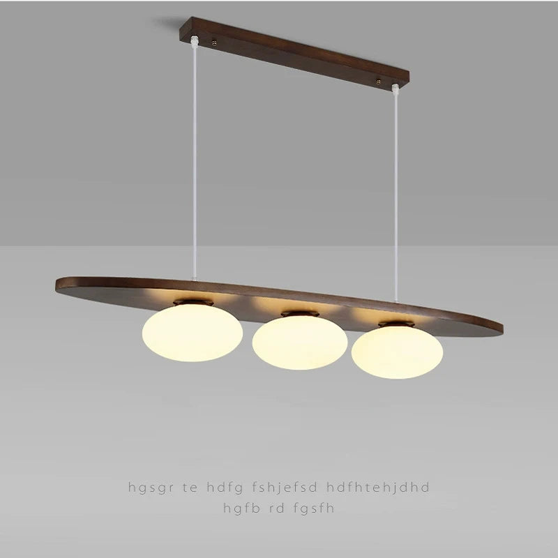 lustre en bois massif avec suspension en verre artistique