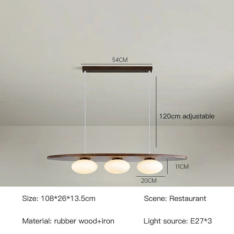 lustre en bois massif avec suspension en verre artistique
