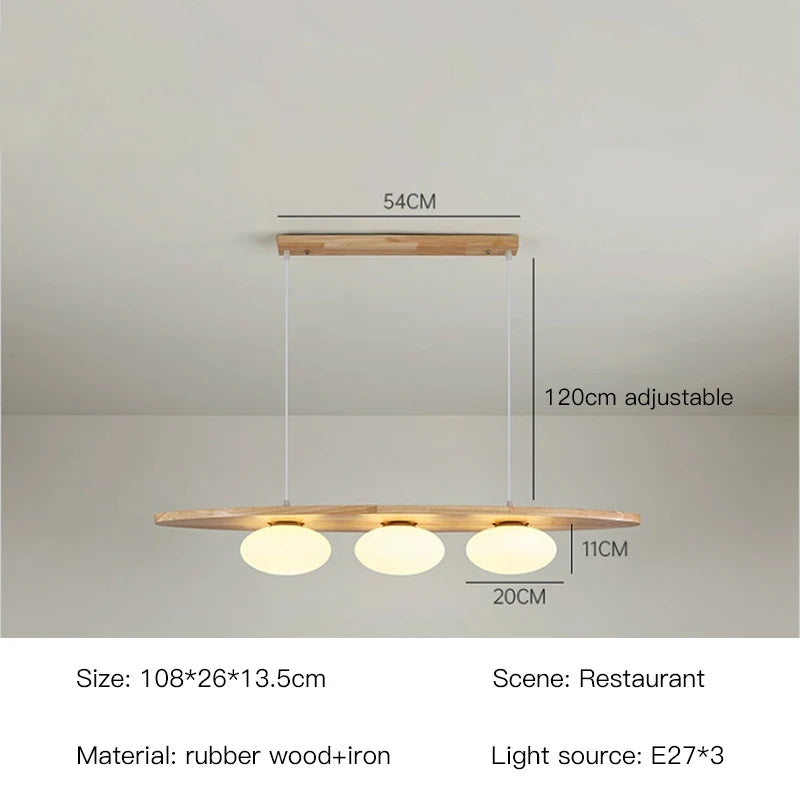 lustre en bois massif avec suspension en verre artistique