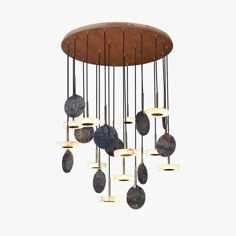 lustre en bois naturel ou marbre doré avec éclairage led