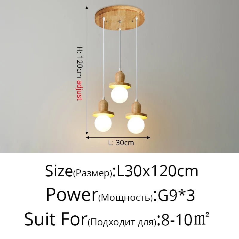 lustre en bois solide style nordique avec trois têtes