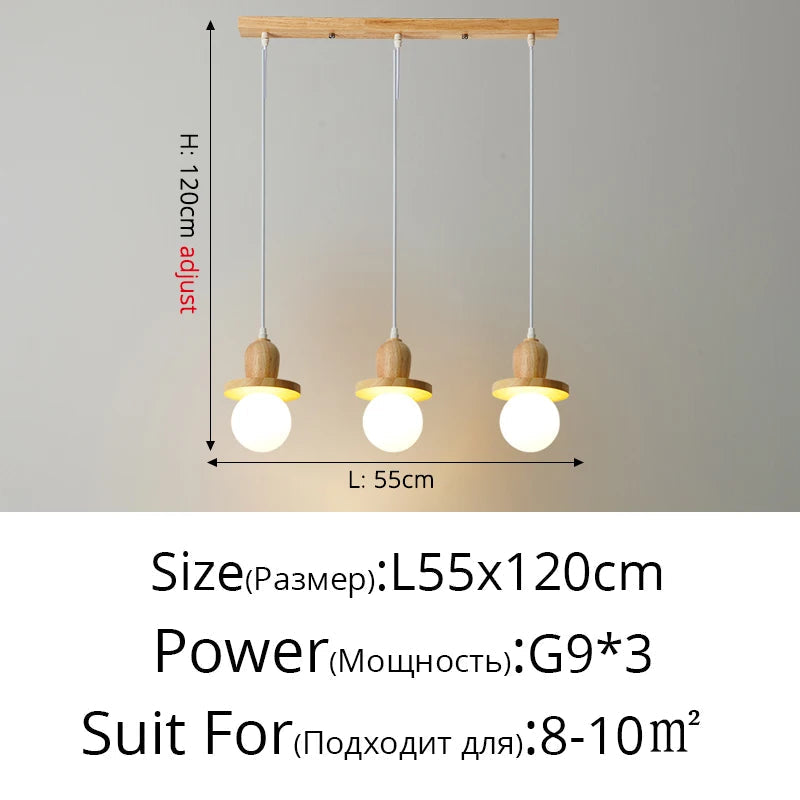 lustre en bois solide style nordique avec trois têtes