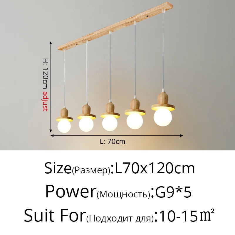 lustre en bois solide style nordique avec trois têtes