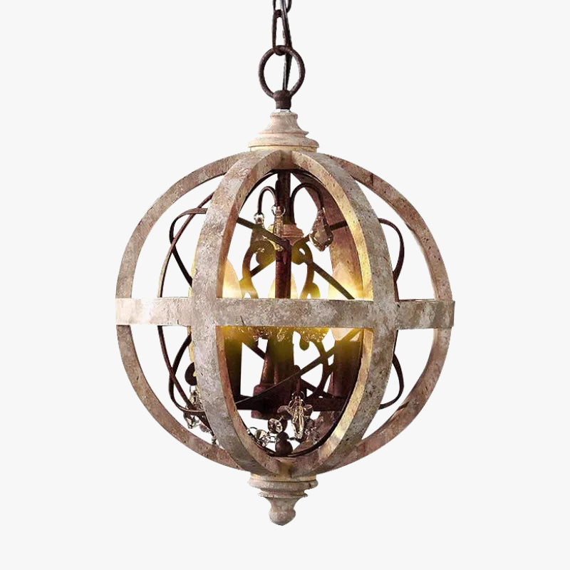 lustre en bois style campagne américaine avec détails en cristal