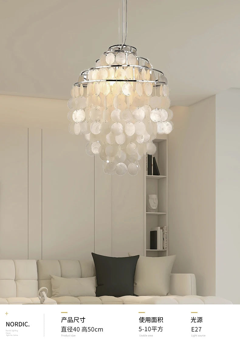 lustre en coquillage romantique avec carillon éolien style nordique décoratif